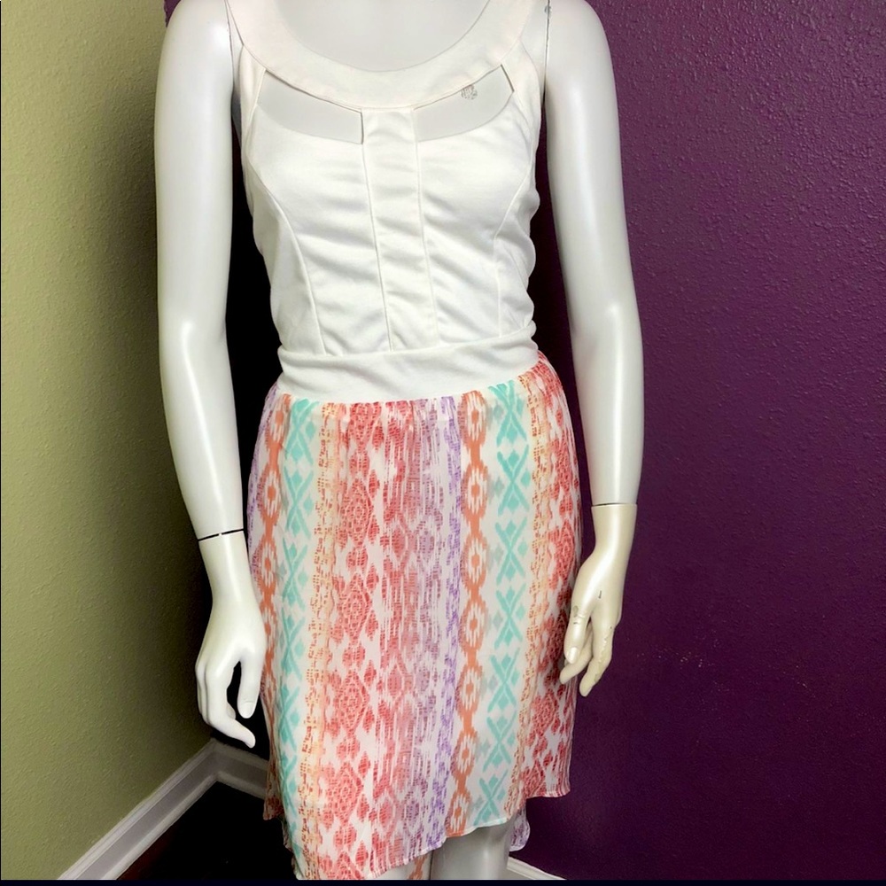 High Low White Multicolored Dress
